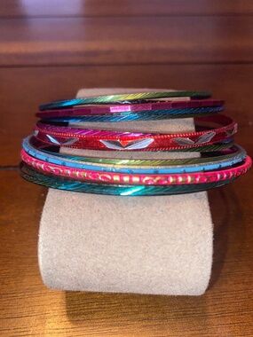 Multicolor 10 Bangle Metal Bracelets Fit Most Plus Size Wrist #3
